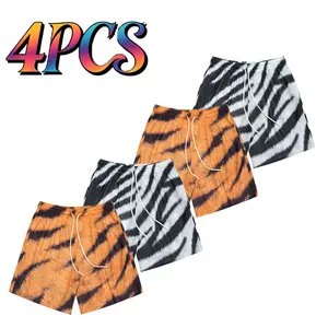 Men’s mesh shorts with a tiger pattern and an elastic waistband design—visually striking, wild-style athletic shorts for regular casual wear, suitable for everyday use and streetwear trends; practical bottoms for sports, outdoor fitness, etc.