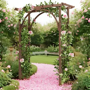 85" Wooden Arbor for Wedding & Garden, Brown Decorative Pergola Arch for Outdoor Ceremony, Climbing Plant Trellis for Backyard Lawn Patio Decoration