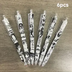 Anime Pens Set of 6 Unique Anime Design Medium Tip Smooth Writing Water-Based Ink Durable Plastic Office & School Supplies Stationery Tools