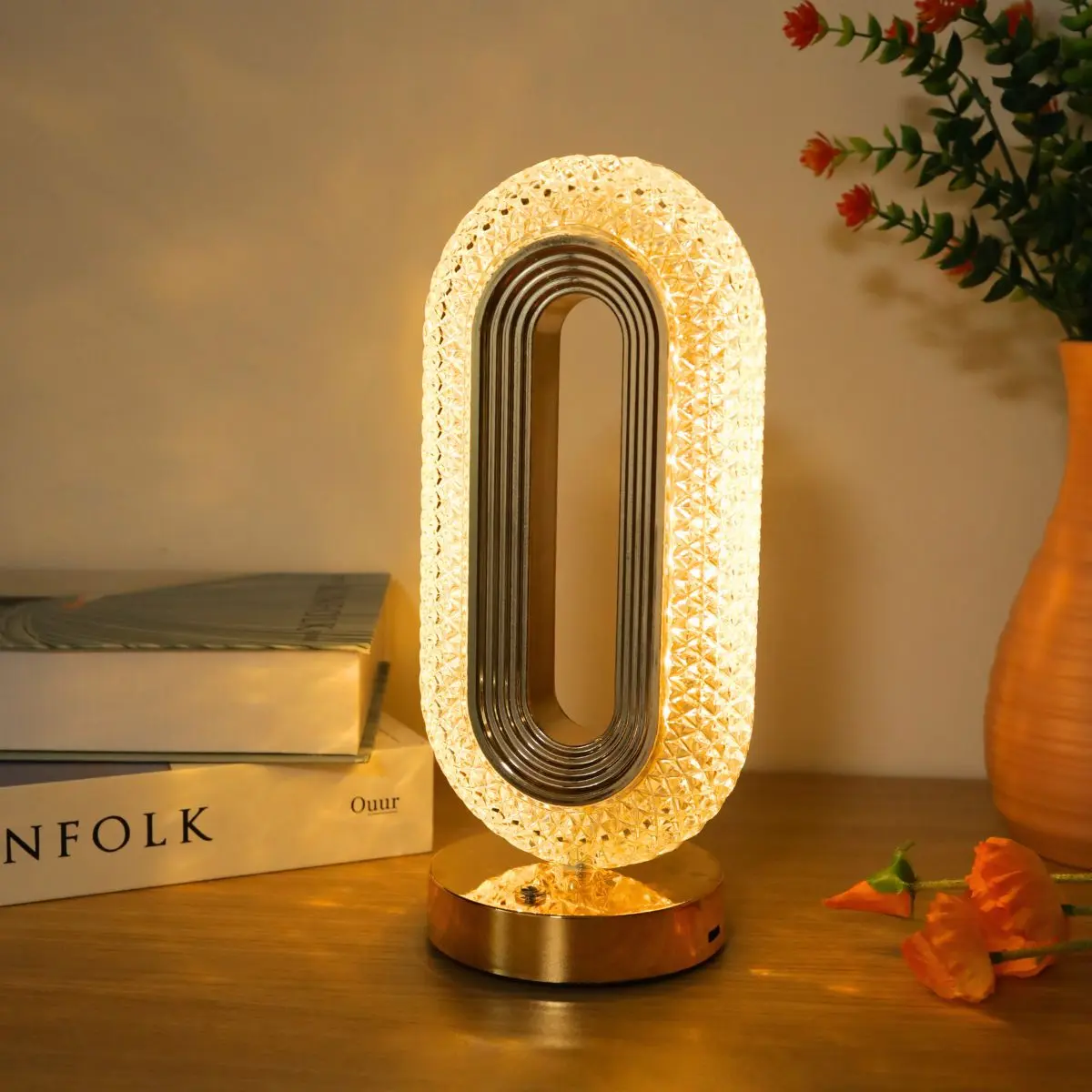 Oval LED Table Lamp, USB Rechargeable 3-color Infinite Dimming Touch Lamp, Modern Night Light for Bedroom Living Room, Ambient Night Lights, Decorative Lights, Decorative Lamps, Desktop Decoration, Modern Mood Lighting, Home Decoration Lamp