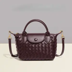 Hand-Women Shoulder Dumpling Bag PU Leather Fashion Commuter Messenger Bag with Woven Design and Adjustable Strap