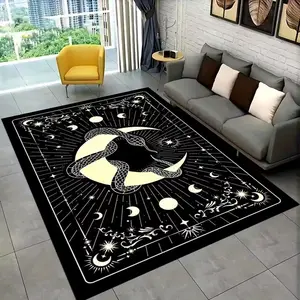 Large Celestial Snake & Moon Rug -  Soft Velvet Suitable for Living Room, Bedroom, Dining Area - Non-Slip, Machine Washable - Modern Boho Decor