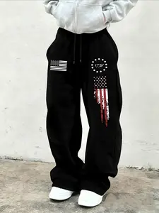 Men's Fashion Casual Knitted American Flag 1776 Pattern Print Sweatpants, Comfortable Straight Fit, Perfect for Daily Wear, Trendy Men's Clothing
