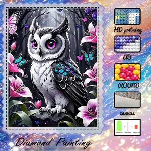DIY 5D flocking cloth diamond painting kit, AB drills, fairy dust drills, crystal drills, owl, flowers, butterfly diamond embroidery, special craftsmanship diamond art set, wall decoration, gift for family, loved ones, and friends.