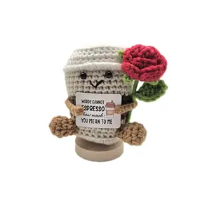 Adorable Crochet Valentine's Gift: Coffee Cup with Rose - Collectible Dolls with Free Gift Box and Stand - Inspirational Gifts for Love Ones