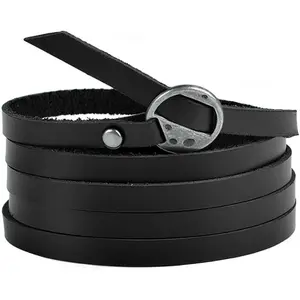 Genuine Leather Wrap Bracelets Trendy Western Stackable Cuff Adjustable Boho Layered Bracelet Jewelry For Men Women