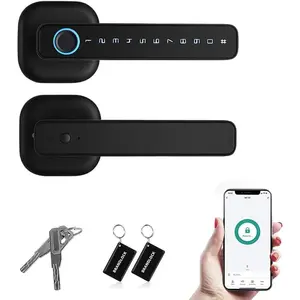 Fingerprint Door Lock, 5-in-1 Keyless Entry Digital Knob  APP/IC Cards/Codes//Fingerprints Biometric Easy to Install for Exterior, Interior, Bedroom Doors Black (Black)