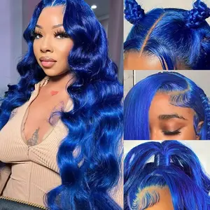 AMZ Navy Blue 13x6 Body Wave Transparent Lace Frontal Human Hair Wig For Women Body Wave 13x4 Straight Lace Front Wigs Human Hair Brazilian Lace Wigs