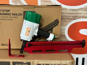 King Nails NR2183 Plastic Strip Framing Nailer Gun 21-Degree Pneumatic Tool for Heavy-Duty Construction with 64-70 Nail Capacity and 70-120 PSI Operation