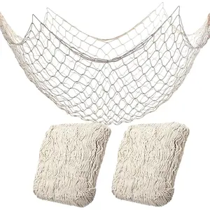 2 Pack Fish Net Decorations for Party,  Cotton Hawaiian Party Fishing Net Decorative, Nautical Themed Cotton Fishnet Under The Sea Pirate  Beach Decor