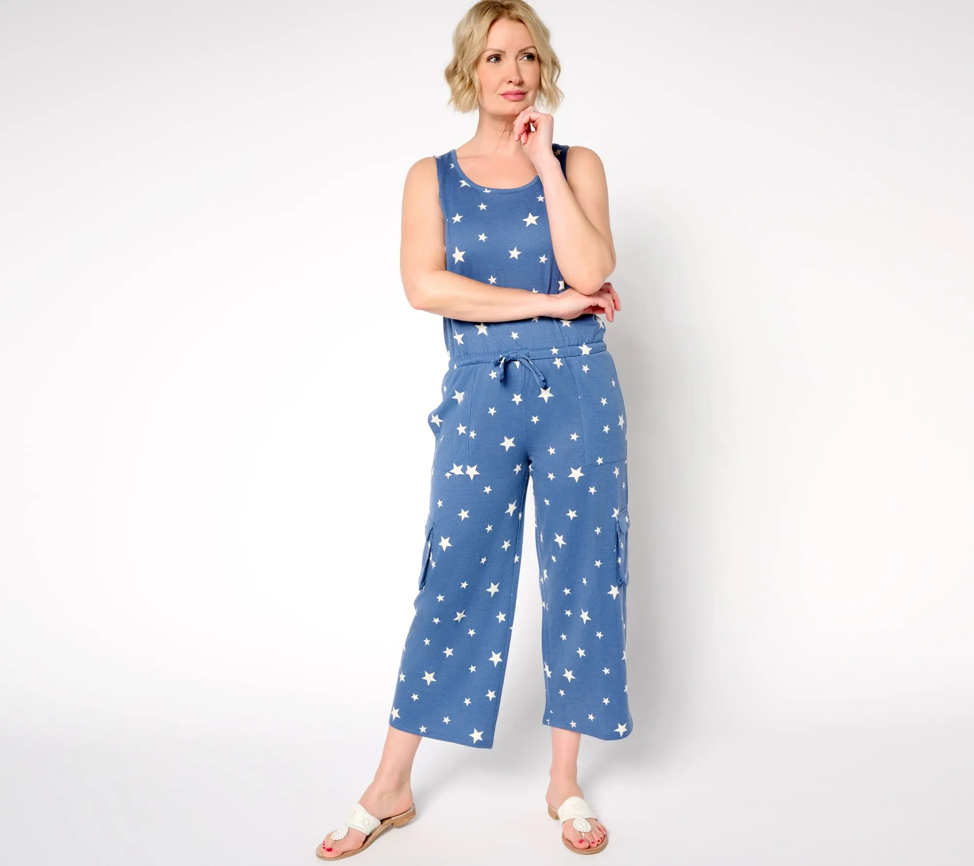 MUK LUKS French Terry Straight Leg Cargo Jumpsuit