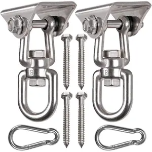 2 Pack Heavy Duty 360° Swivel Swing Hanger Stainless Steel Hammock Hook for Ceiling Wooden Swing Set Bracket Punching Bag Hanger for Playground Gym 1200 Lb Load