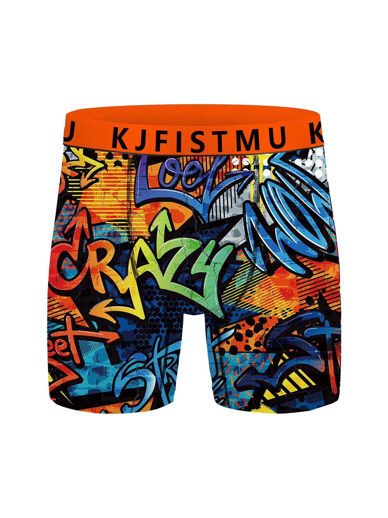 KJFISTMU 12-piece Set of Colorful Belts Men's Boxer Briefs - Unique design, randomly printed long boxer briefs for men (breathable polyester blend, soft and comfortable, machine washable, suitable for teenagers and adults) Men's Stretch Low-Rise Underwear