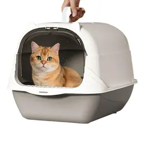 Portable Fully Enclosed Cat Litter Box – Large Space Handle Design, Front Entry & Litter Filter Pedal, Easy-to-Clean Covered Kitty Toilet for Odor Control
