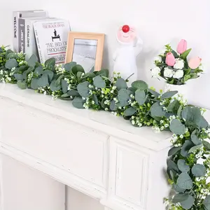 St Patrick's Day Greenery Garland 2/4/8pcs with Flowers, Fake Eucalyptus Leaves & Vines for Table, Home, Wedding, Fireplace, Party & Holiday Ornaments Decor Christmas Decoration Plastic