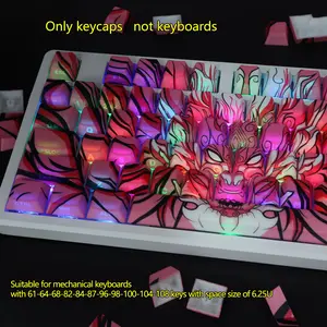 Dragon Side Engraving Translucent Keyboard Keycaps, Cherry Height Pbt Material, Thermal Sublimation Technology, Adapted to 6.25u Space, Side Engraved Keycap