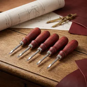 5pcs Professional Leather Edge Bevelers Tool, with Wooden Handle (0.8mm, 1mm, 1.2mm, 1.4mm, 1.6mm) Suitable for DIY Leathercraft, Skiving Beveler for Burnishing, Trimming, Edging for Hobbyists and Leatherworkers gift sets women mini