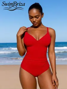 Briza｜V Neck Red One Piece Swimsuit For Women As Vacation Swimwear For Women, One Piece Bathing Suit Women Love When Bathing Suits For Women Meet Cute Swimsuits For Women, Women'S Swimsuits With Tummy Control Swimwear For Beach Confidence