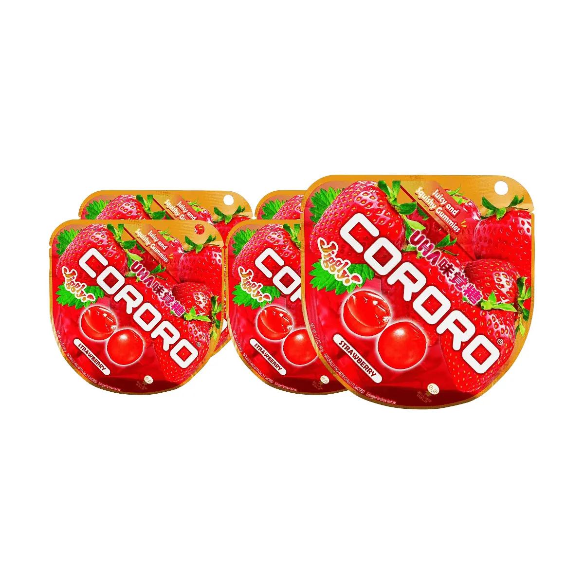 UHA Cororo Gummy - Strawberry Flavor, 5 Packs (40g Each) - Real Fruit Juice Chewy Candy, Upgraded Texture, Japan Import