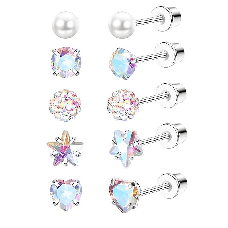 33Pcs Flat Back Earrings for Women with Piercing Ball Grabber Tool - 316L Surgical Steel Cartilage Hoop Earrings Stack, Internal Thread CZ Stud Piercing Jewelry for Tragus Helix Conch & Hypoallergenic Lip Nose Rings Hoops