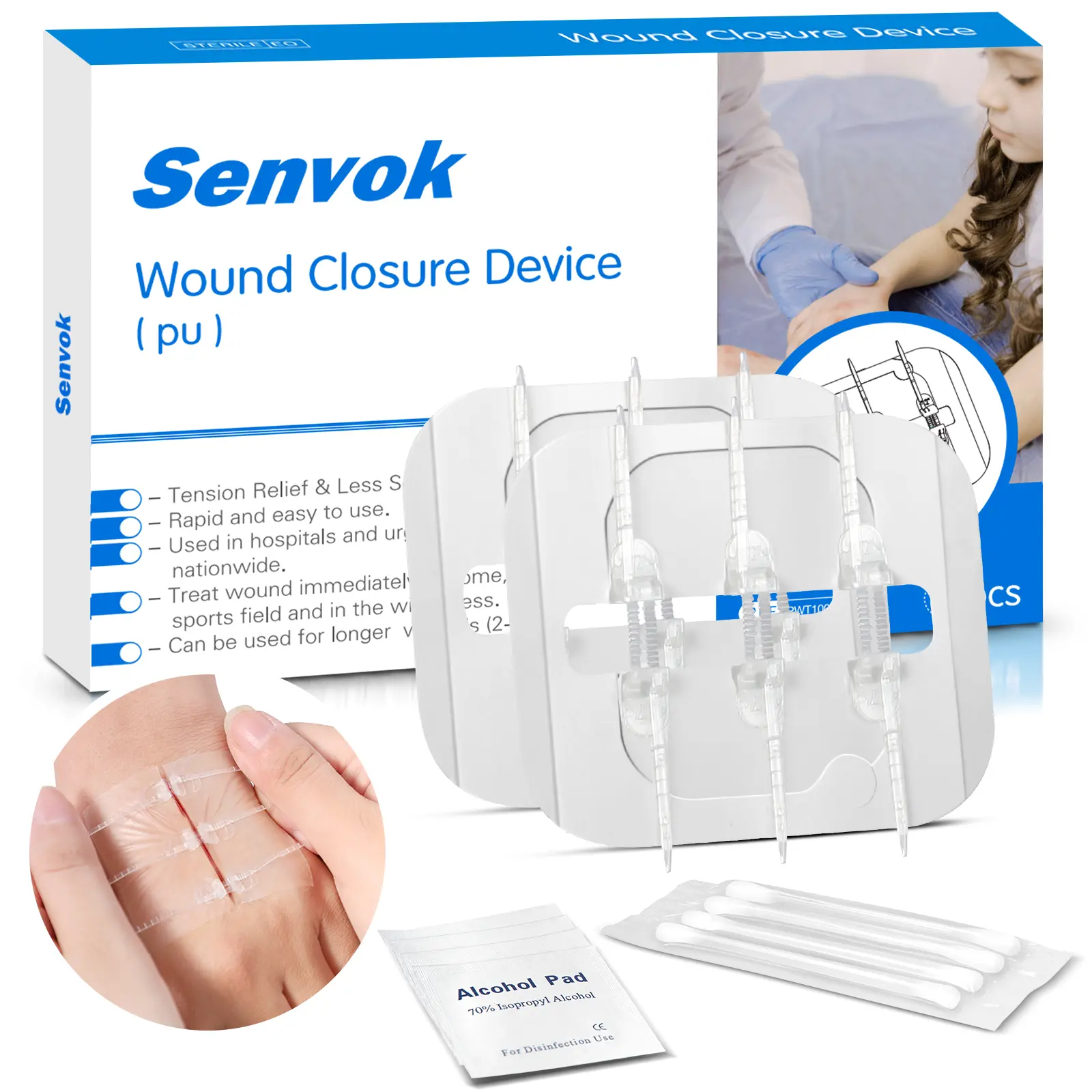 Senvok Butterfly Bandages Emergency Wound Closure Kit (2-Pack, 1 Size) - Zip Stitch Technology for Quick Clotting, Surgical-Grade First Aid for Laceration Repair - Home, Outdoor Use Device