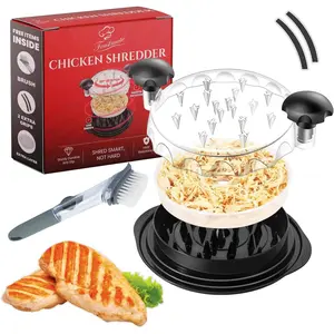 Chicken shredder tool twist large 9 meat shredder with 2 extra grips transparent lid extra plate and dispenser brush shredder food meat shredder tool twist meat grinder desmenuzador de pollo
