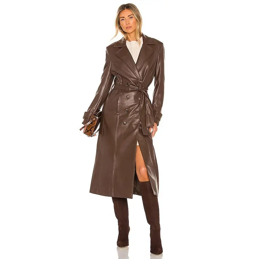 Bardot Faux Leather Trench Coat in Chocolate