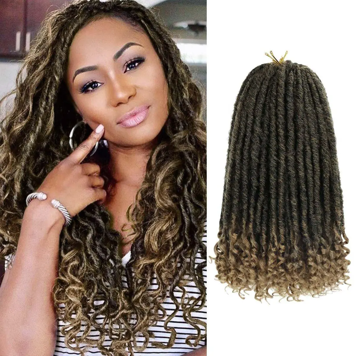 6 Packs Goddess Locs Crochet Hair, 14 Inch Straight Faux Locs Crochet Braids, Pre-Looped Curly Soft Synthetic Ombre Braiding Hair Extensions for Black Women(14 Inch, 6 Packs, 1B/27#)