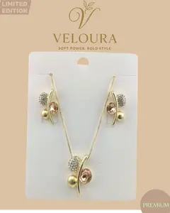 Pavé Orb Cluster Necklace & Drop Earring Set (Gold)