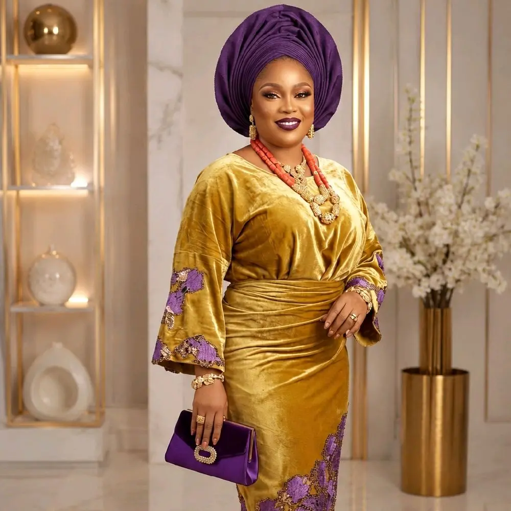 Luxury Velvet Iro and Buba Set for Women | Nigerian Traditional Outfit | African Wedding Attire | Yoruba Party Wear | Velvet Wrapper & Blouse