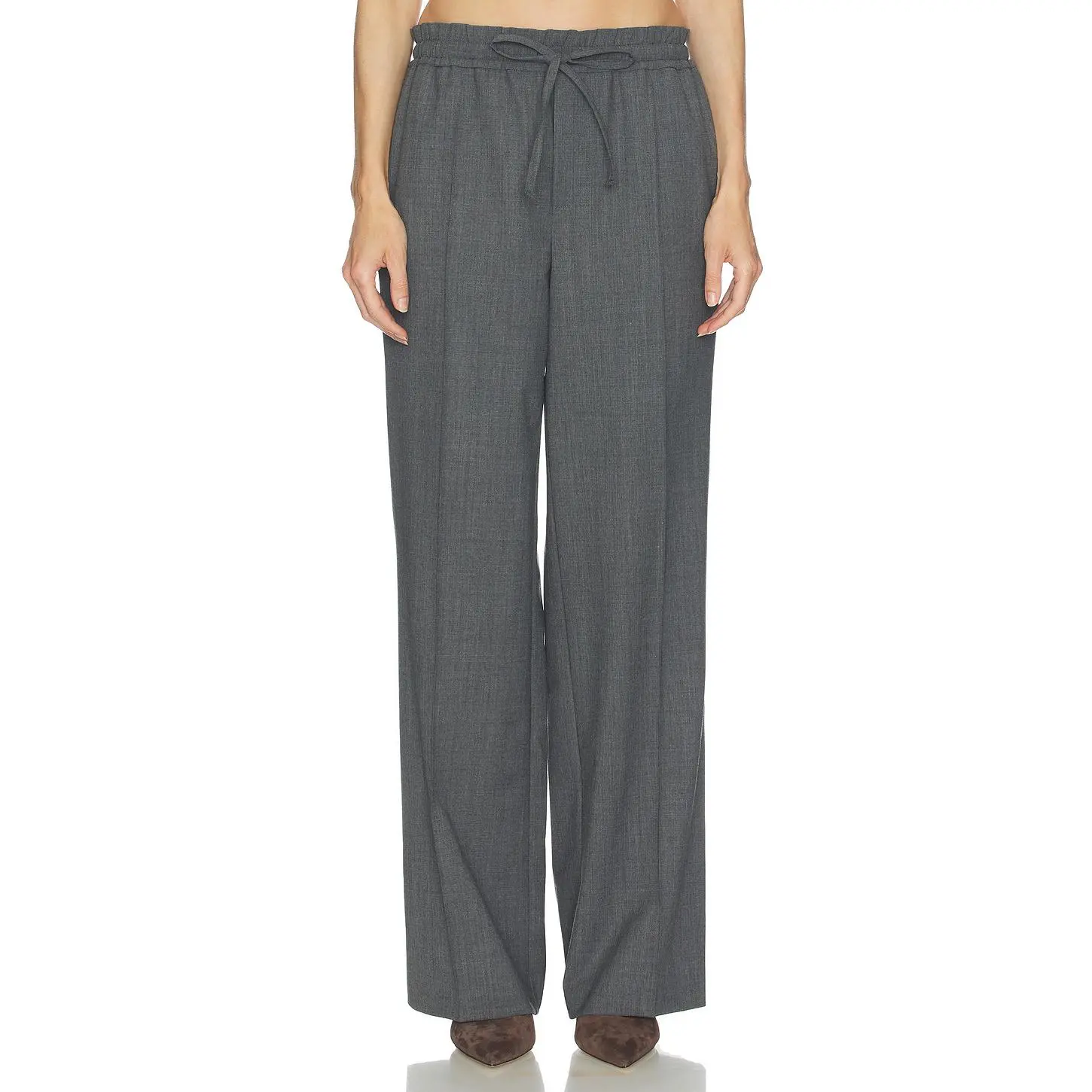 Helsa Wool Blend Drawcord Trousers in Medium Heather Grey