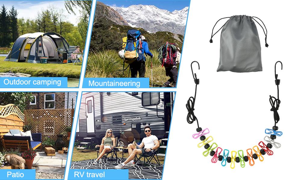 Retractable Portable Clothesline for Travel, Clothing line with 12 Clothes Clips, for Indoor Laundry Drying line, Outdoor Camping Accessories