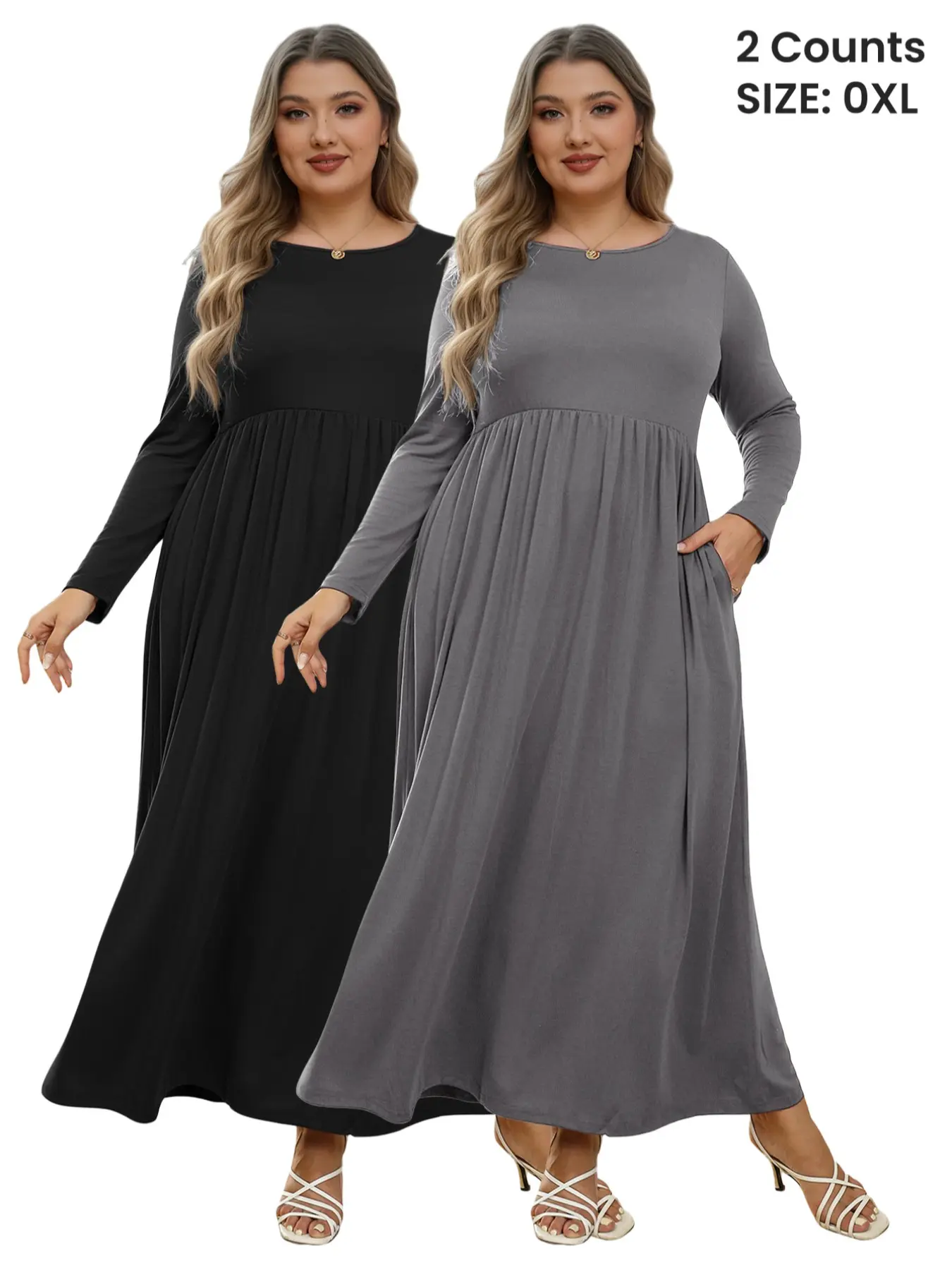 【Plus Size】 2pcs Long Sleeve Dress Set, Casual Fitted Plain Design, modest style dress, Plus Size Dresses, Fall Winter Women's Apparel