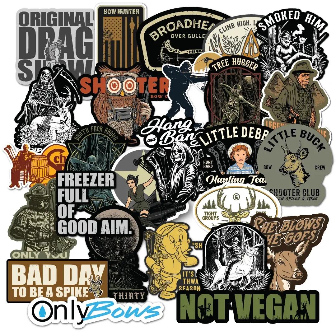 50 PCS Ultimate Sticker Bundle, Sticker Set decal, Decal Set, Assorted Archery & Outdoor Gear Logo Decals for Tumblers, Laptops, Coolers, Bow Cases & Toolboxes (50+ Stickers Included).