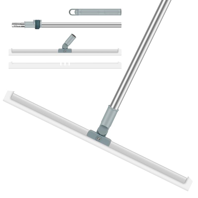 Floor Squeegee with Adjustable Long Handle 180° Rotatable Silicone Squeegee Scrubber with Replacement Squeegee Multifunctional Floor Squeegee Broom Detachable Floor Squeegee Blade for Floor Window