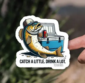 Catch A Little. Drink A Lot Waterproof Fishing Sticker – Funny Fishing Vinyl Decal For Coolers, Tackle Boxes, Boats, And Anglers