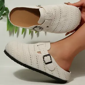 Lightweight Knitted Clogs Sandals for Women, Breathable Hollow-Out Design with Buckle Strap - Stylish & Comfy Footwear