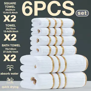 6-Piece Luxury Large Bath Towels Set, Quick-Dry Absorbent Microfiber, Trim, Suitable for Home Camping Hotel School Factory