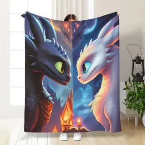 A Couple of Toothless Characters  Blanket- Soft Funny Flannel Material Throw Blanket Multipurpose Office Bedding Blanket PlushThin Warm Napping Blanket for Home Office School Travel Lightweight Anime Quilt Holiday Gift Fans