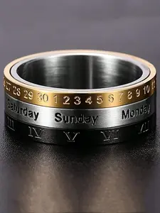 1pc Retro and Fashionable Minimalist Stainless Steel Roman Numeral Time Calendar Rotating Statement Multi Ring, Statement Rings. This Is A High-end Design Men's Jewelry Item Suitable for Wearing in All Seasons and Various Occasions.