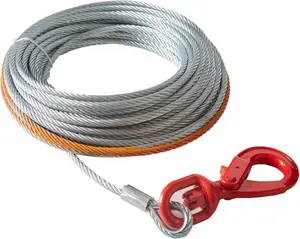 VEVOR Galvanized Steel Winch Cable, 3/8 in x 75 ft, 15200 lbs Breaking Strength, Wire Rope with Swivel Hook, Heavy Duty Towing Cable, Universal Fit for SUVs, Large Off-Road Vehicles
