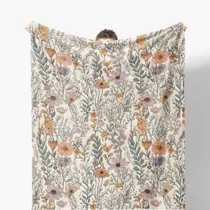 Vintage Floral Blanket - Wildflower Throw Blanket, for Couch & Bed