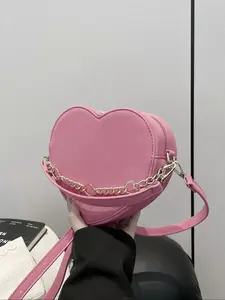Valentine's Day Gift Fashion Heart Chain Handbag, Simple Solid Color Versatile Shoulder Bag Crossbody Bag, Perfect for Shopping and Outdoors, Fashionable Crossbody Bag