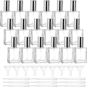 18 Pack Clear Glass Fine Mist Atomizer Spray Bottles 15ml Refillable Mini Perfume Bottle with 9 Funnel & 9 Dropper for Travel DIY Beauty Products