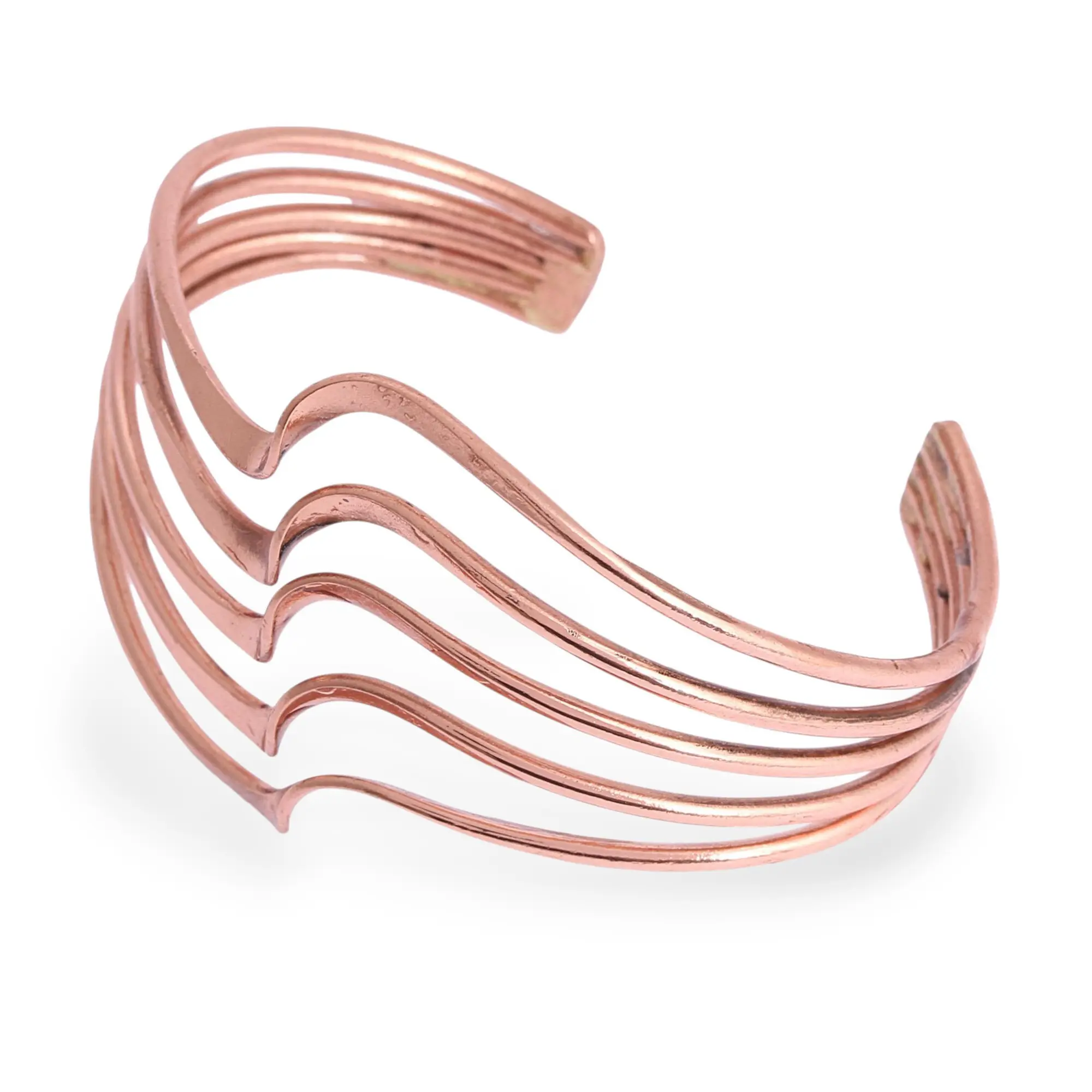Novica Artisan Handcrafted Copper Cuff Bracelet Modern From Mexico Recycled [5.5 In L (End To End) X 0.8 In W] ' Brilliant Waves'