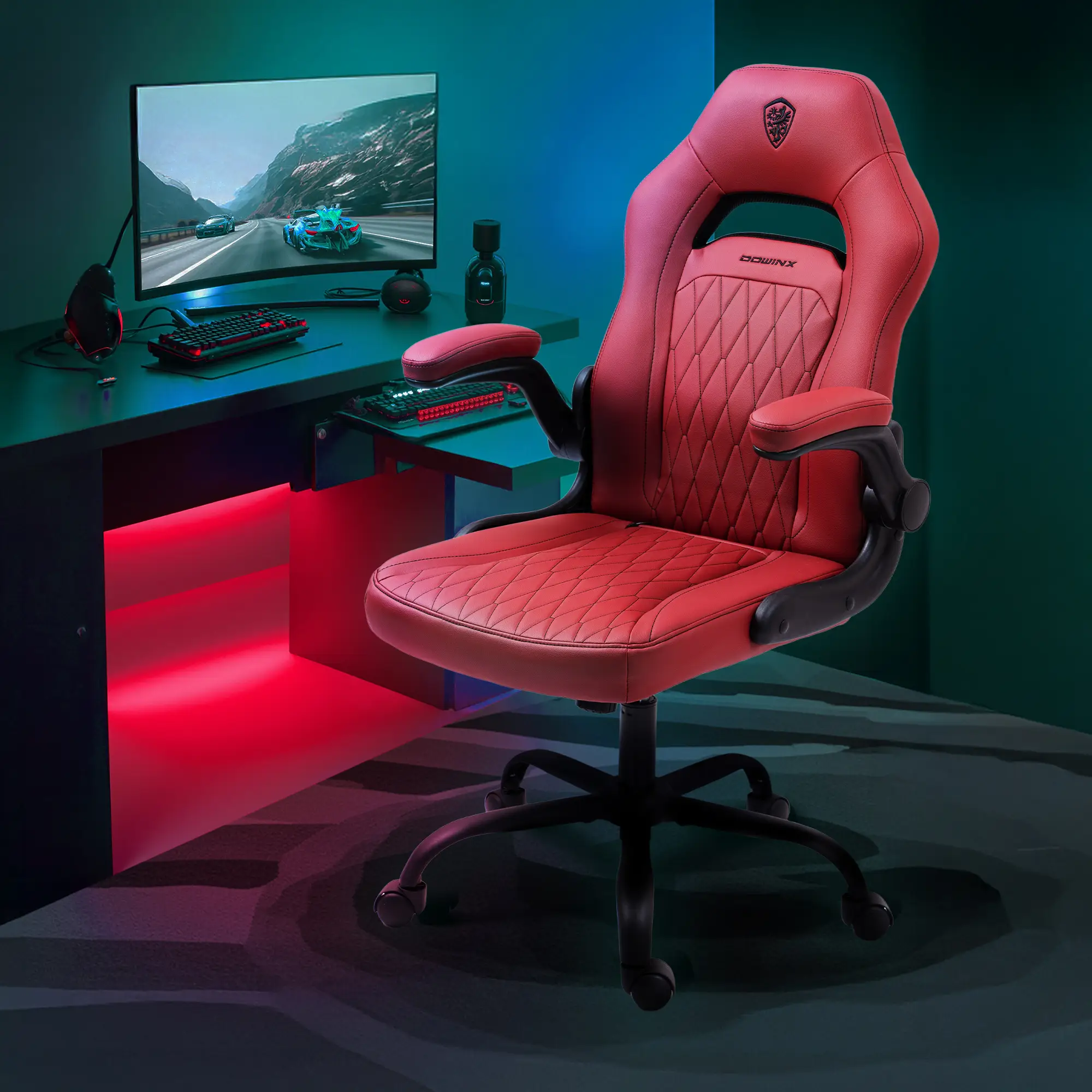 Dowinx Gaming Chair - Ergonomic gaming chair with breathable PU leather and pocket spring cushion – featuring lumbar support and 360° swivel adjustab