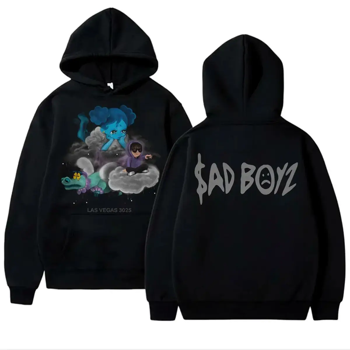 Sad Boyz En Las Nubes Unisex Long Sleeve Hoodie - Ultra Soft Vintage Washed Cotton Pullover, Relaxed Oversized Fit, Trendy Streetwear for Year-Round Casual Comfort, Women's Sports Outerwear, Long Sleeves, Soft Fabric