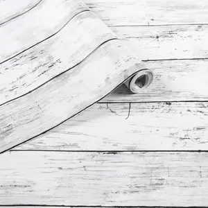 11.8 x 100 inches White Gray, Peel and Stick Wallpaper, Wood Contact Paper, Self Adhesive, Easy to Clean, Vinyl Film for Furniture Countertop, Distressed Plank Grain Vintage Wall Covering