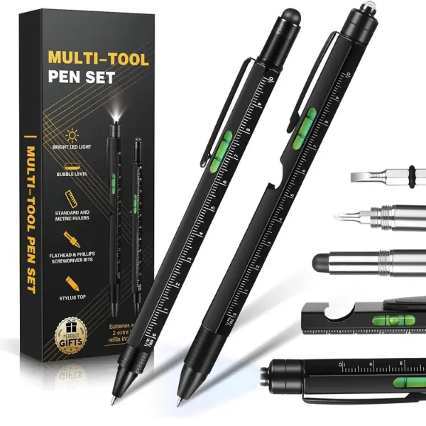 Halloween Fall Gift Stocking Stuffers for Men, Christmas White Elephant Gifts for Adults Men Dad Boyfriend Him Husband Birthday, Multitool Pen Set, Cool Gadgets Unique Tool Pen with LED, Stylus, Level, Screwdriver