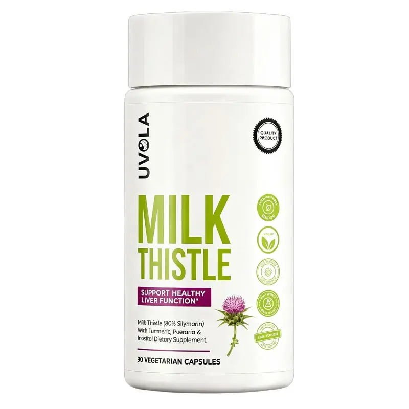 1-5 Pack Uvola Silymarin Milk Thistle Capsules, 90 Count, 80% Standardized Extract, Daily Dietary Supplement